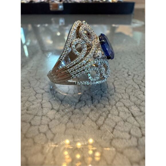 Unique Tanzanite and white color CZ ring - Picture 1 of 7